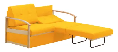 RO - R pohovka rozkládací, dřevěná, koženka OTO T 5 - koženka žluto-oranžová